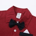 thumbnail image 4 of LYMAYTER Kids Toddler Boys Formal Gown Outfit Baby Stripes Short Sleeve Shirt with Bowtie and Shorts Set for 9m-7 Years, 4 of 9