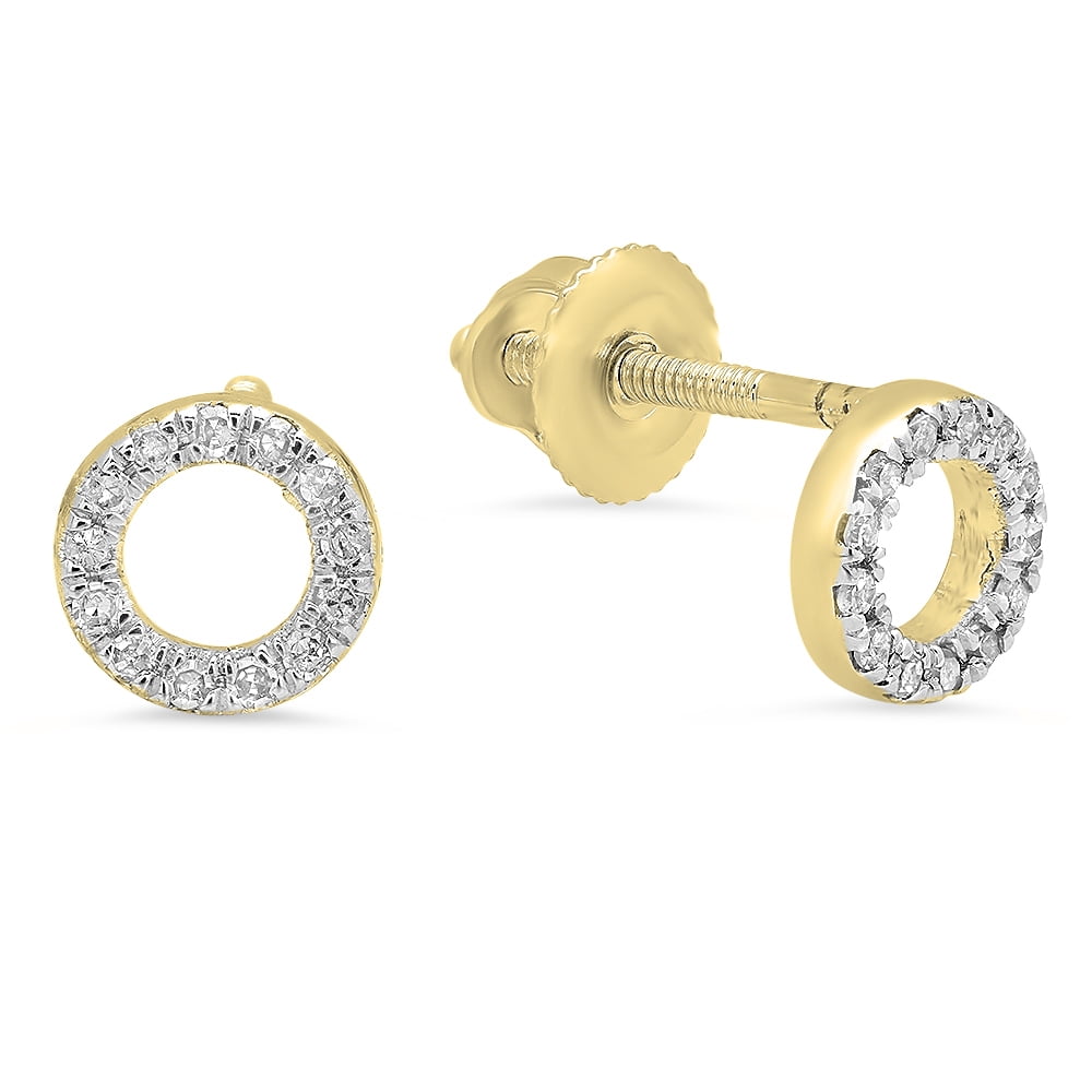 ctw 10K Gold Round Diamond Ladies Heart Shape Earrings 1/10 CT Dazzlingrock Collection 0.10 Carat 