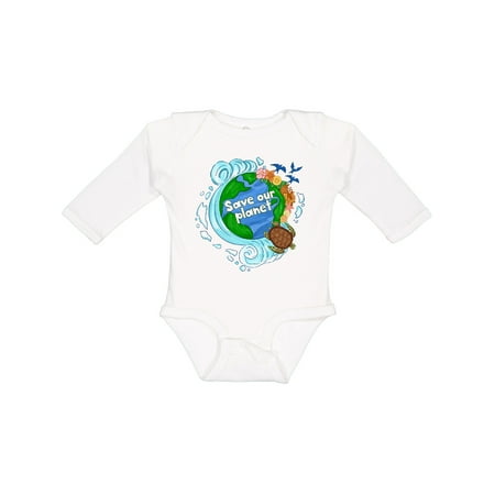 

Inktastic Earth Day Save Our Planet Turtle and Birds Boys or Girls Long Sleeve Baby Bodysuit