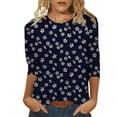 thumbnail image 1 of nsendm Women Shirts Casual Summer Plus Size Summer Women's Round Neck Seven Point Sleeve T Shirt Small Flower Print Fit T Shirt Casual Soft And Comfortable Tops D L, 1 of 4