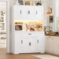 thumbnail image 4 of Homfa 70'' Tall Kitchen Pantry Cabinet with Charge Station & Led Light, 8 Door Hutch Storage Cabinet with Storage Drawer & Adjustable Shelves & Microwave Stand, White, 4 of 8