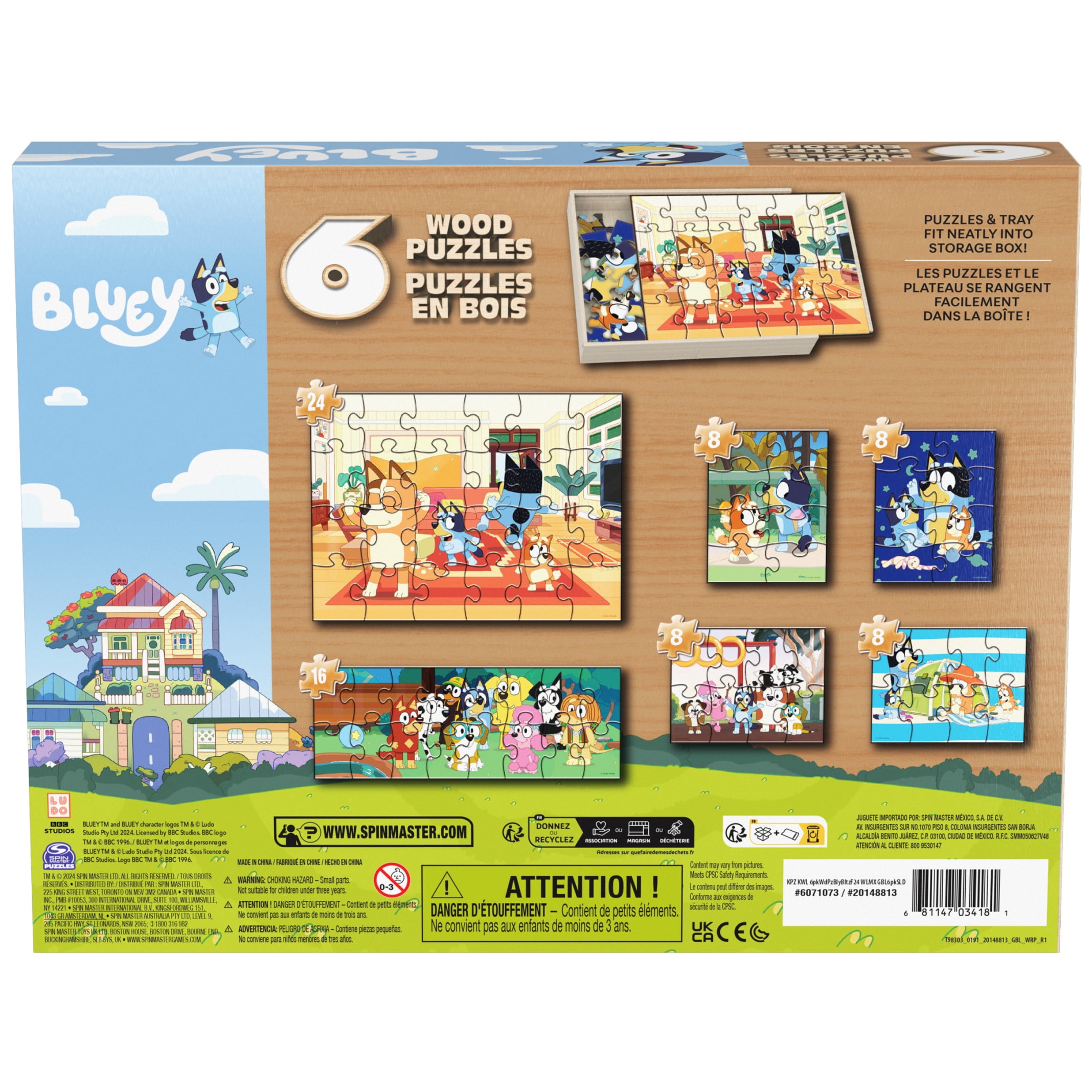 Spin Master Games, 6-Pack Of Bluey Wood Jigsaw Puzzles for Kids Ages 3 and up