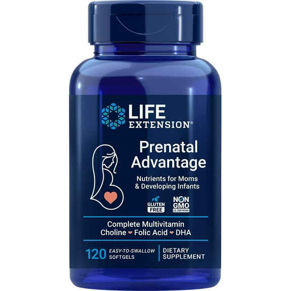 Life Extension Prenatal Advantage Supplement - Comprehensive Prenatal Vitamin - Gluten-Free, Non-GMO - 120 Softgels
