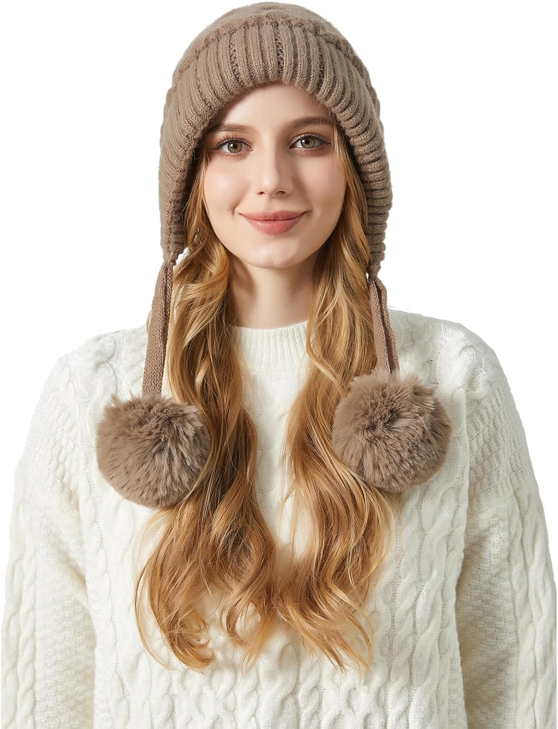 Zhengup XL Size Women Winter Sherpa Beanie Hats Knit Ear Flaps Peruvian Cover Ears Fleece Lined Fluffy Ski Snow Hat Large Head