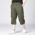 thumbnail image 3 of Jinda Men's Capri Cargo Pants Work Utility Pants Bottom Closed Back Flap Pocket Casual Long Shorts Army Green Small, 3 of 4