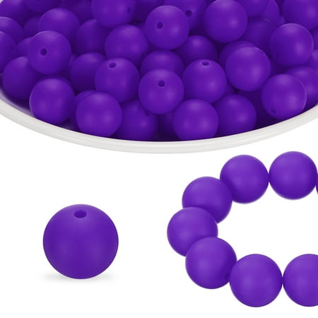 Uxcell 40Pcs Silicone Beads 15mm Silicone Beads Bulk for Pens Loose Round for Keychain Bracelet Necklace DIY Crafts Making Deep Purple