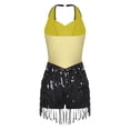 thumbnail image 4 of Yhong Women's Sparkly Sequins Tassel Latin Dance Dress Leotard Modern Jazz Ballroom Costume with Yellow M, 4 of 7