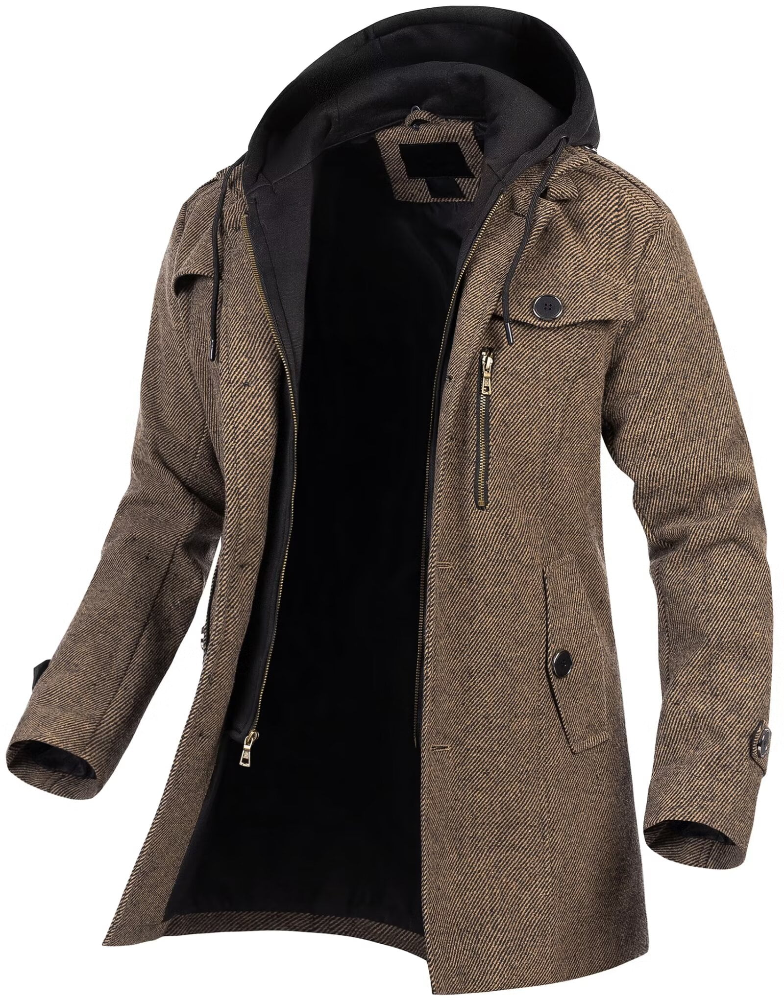 Chrisuno Men's Trench Coat Slim Fit Stand Collar Spring Fall