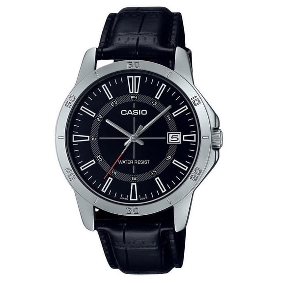 Casio Men’s Black Leather Watch with Black Dial - MTP-V004L-1CUDF