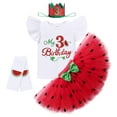 thumbnail image 3 of IBTOM CASTLE Baby Girls Watermelon 1st/2nd Birthday Outfit Princess Ruffle Romper Tutu Skirt Leggings Headband 4pcs Clothes Set 36 Months Red-My 3rd Birthday, 3 of 8