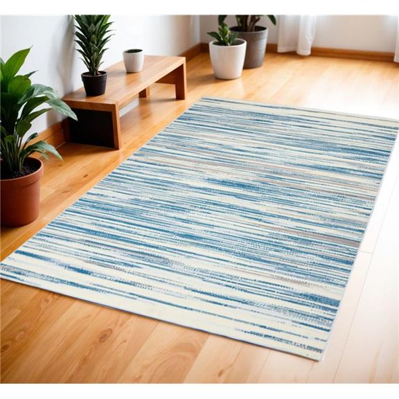 HomeRoots 553320 4 x 6 ft. Striped Rectangle Area Rug, Ivory, Blue & Gray