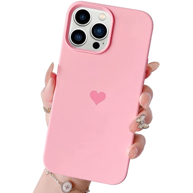 IBAOLEA Compatible with iPhone 13 Pro Max Case Cute for Women Girls Pink Heart Slim Liquid Silicone Pretty Protective Phone Case for iPhone 13 Pro Max 6.7 INCH Pink with Glass Screen Protector