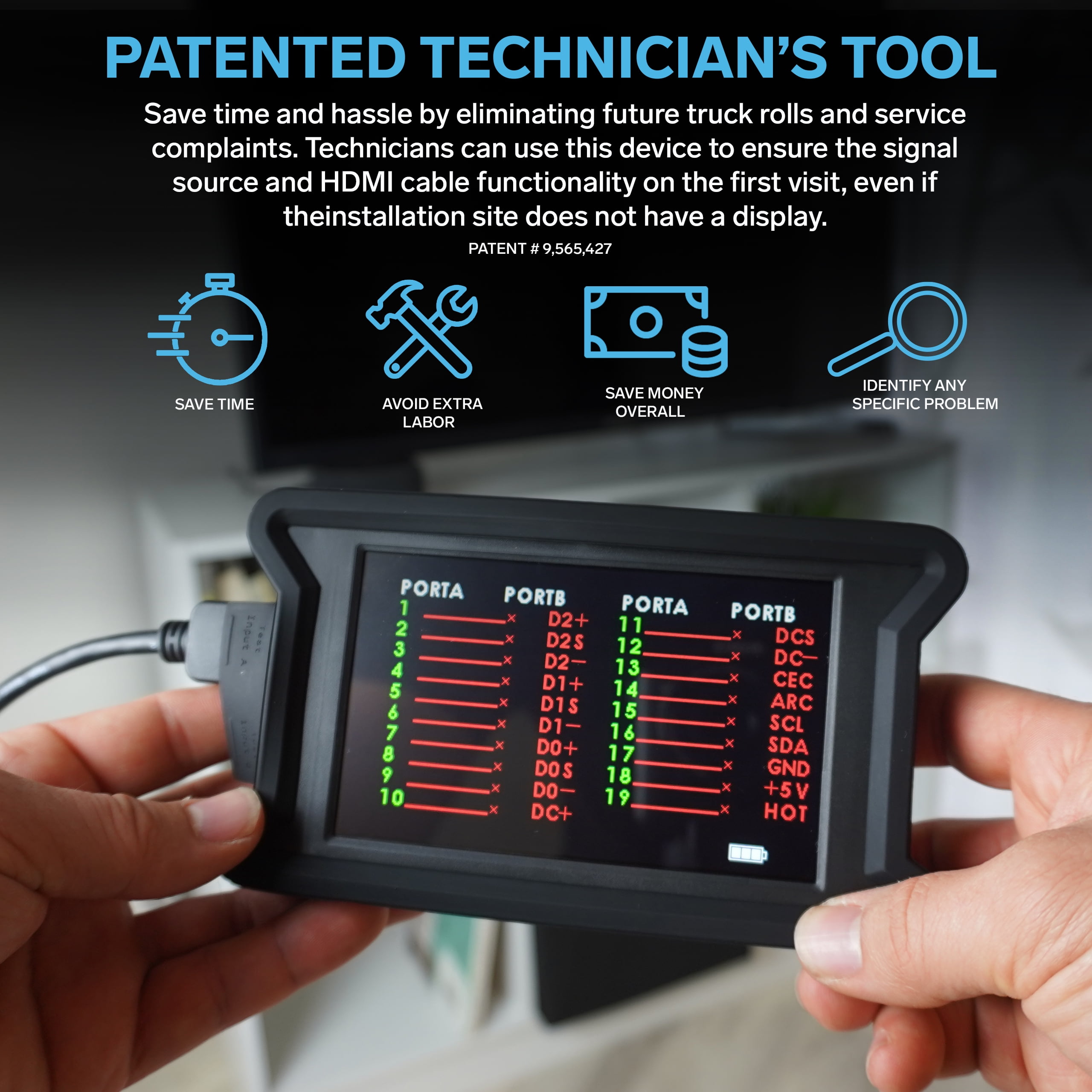EBTOOLS HDMI Cable Tester Open,Shorted and Crossed Wire Pairs Portable Hand-held High Definition Digital Cable Line Tester Suite Check for Continuity