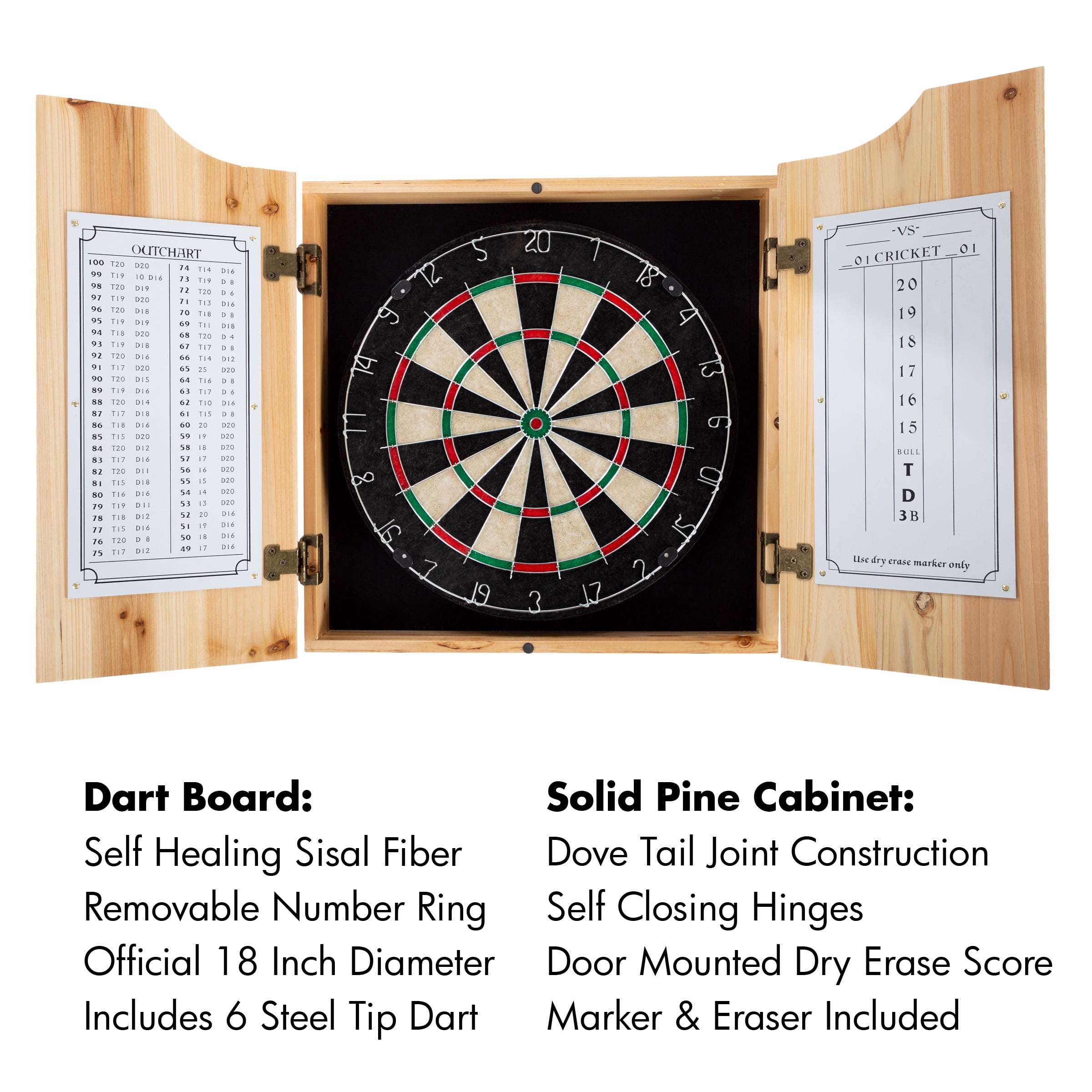 Coca-Cola Pop Art Dart Board Cabinet Set with 6 Steel Tip Darts