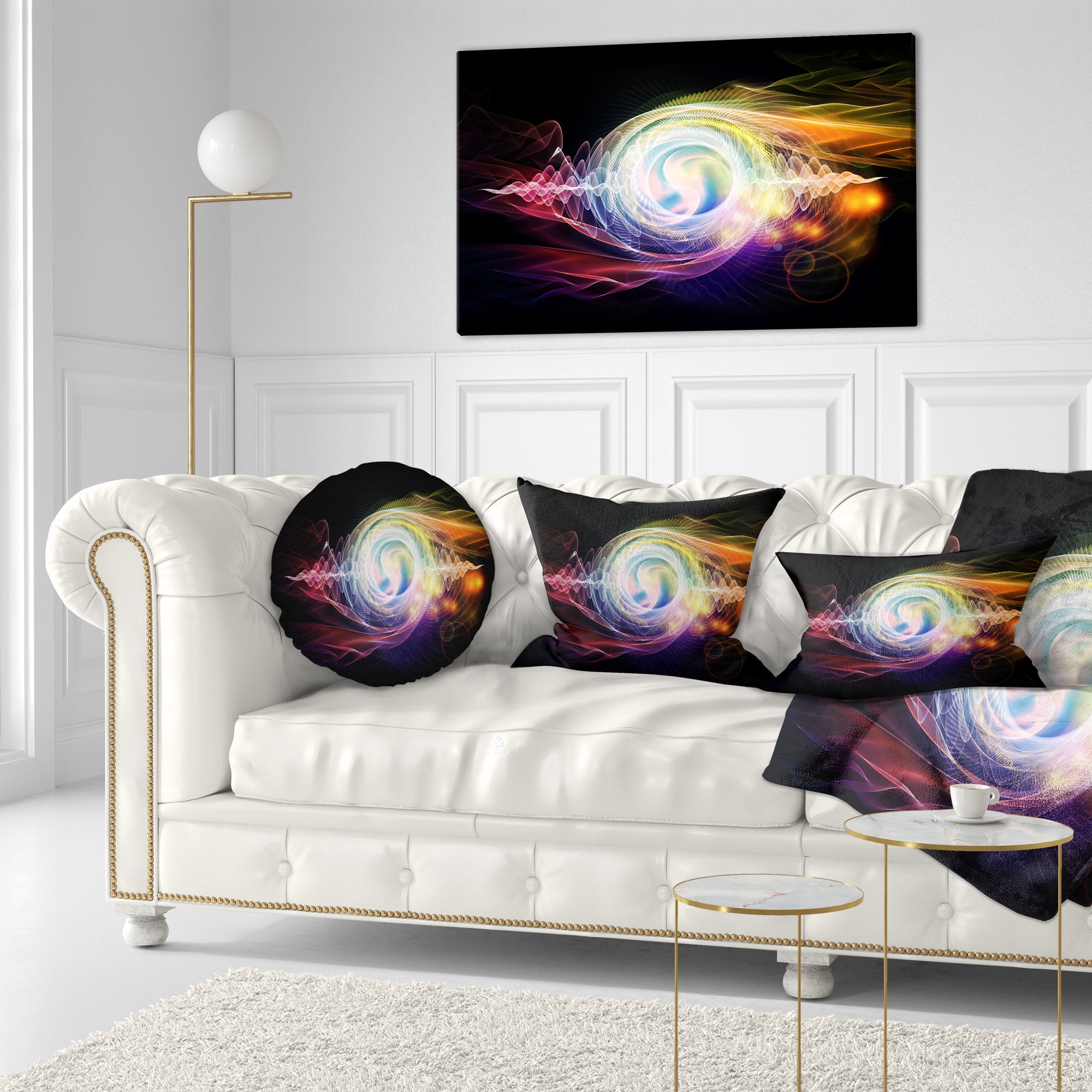 Designart Bright Wave Particle in Air on Black - Abstract Throw Pillow - 12x20