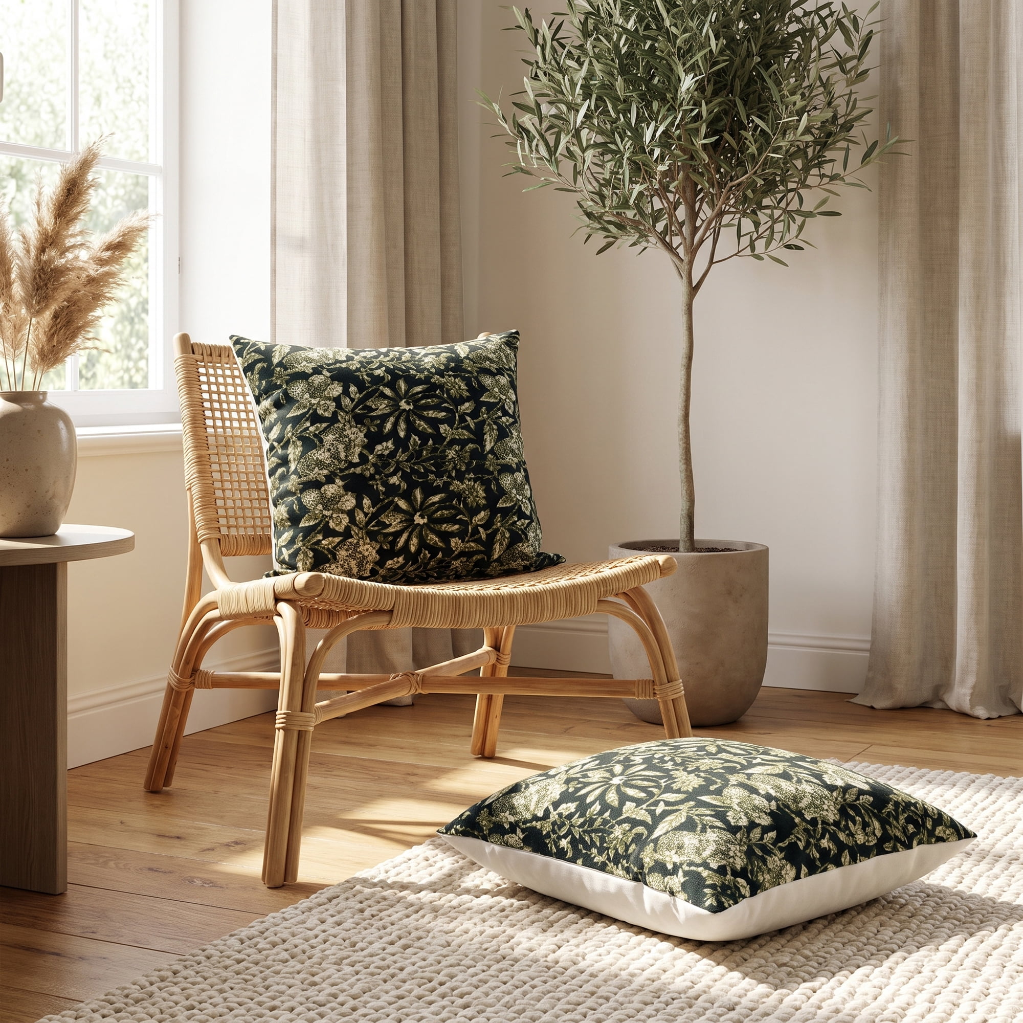 Unique Bargains Set of 2 Modern Botanical Floral Printed Throw Pillow Covers Black 18"x18"