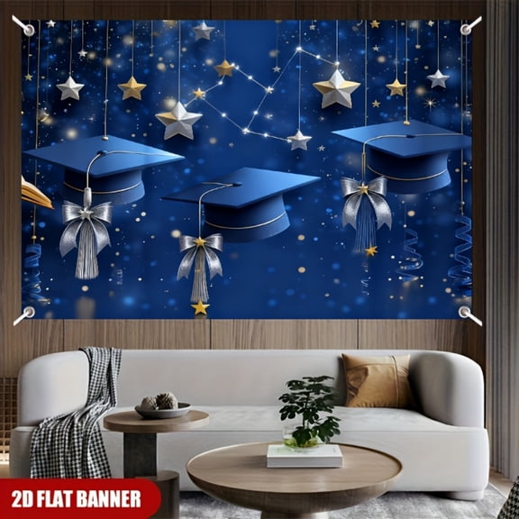 Class of 2026 Graduation Party Decorations Banner Tapestry Starry Sky Graduation Cap Pattern Fabric Backdrop Congrats Grad Photo Booth Prop Background for High School College Decor Multiple Sizes