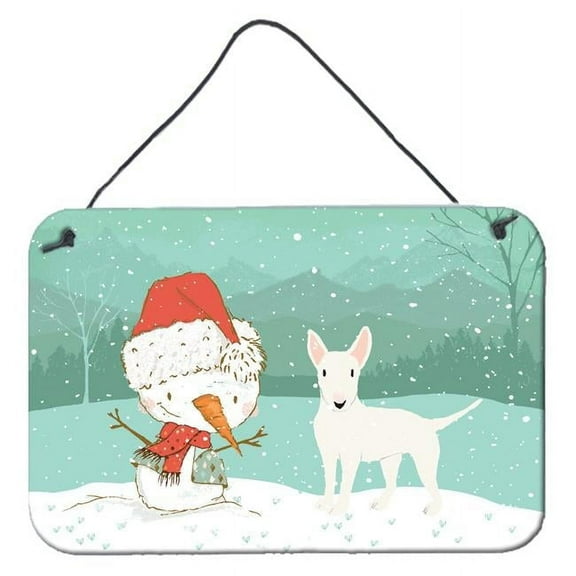 Carolines Treasures CK2058DS812 White Bull Terrier Snowman Christmas Wall or Door Hanging Prints  8x12 multicolor