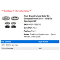 thumbnail image 2 of Front Brake Pad and Rotor Kit - Compatible with 2011 - 2016 Kia Sportage AWD 2012 2013 2014 2015, 2 of 2