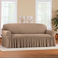 thumbnail image 2 of Collections Etc Textured Squares Ruffled Slipcover Taupe Sofa, 2 of 9