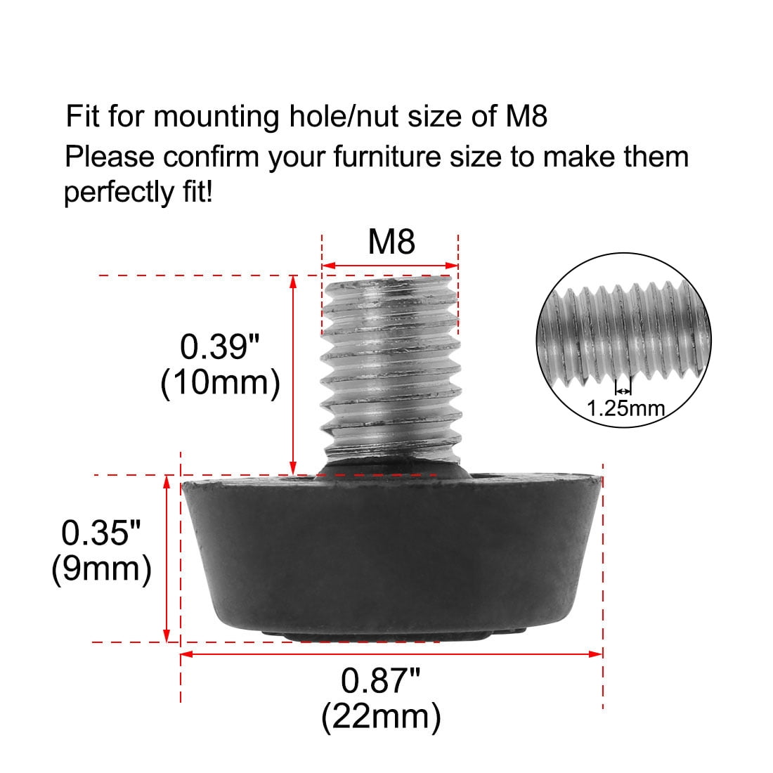 Unique Bargains 10Pcs M8 x 10 x 22mm Adjustable Leveling Feet for Table Desk Cabinet Leg