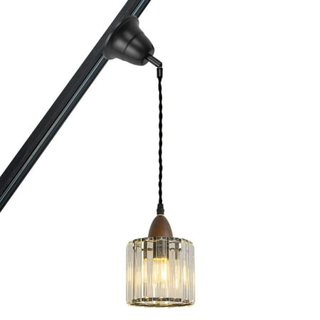 

KAYYELAMP Tilt Position Track Light J-Type Walnut Base Crystal Shade Adjusted Cord Vintage Pendant Light for Inclined Position Roof(No Bulb Track)