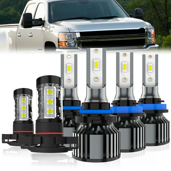 LECCIBUB LED Headlight Bulbs Compatible With Chevrolet Silverado 1500 2007-2015, 9005/H10/HB3 High Beam   H11/H8/H9 Low Beam led headlight bulbs   H16/5202 LED Fog Light Bulb,6500K White,Pack of 6