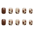 thumbnail image 3 of False Nails HUOGUO Midi, marrón, estilo francés con estampado de vacas, 24 unidades, 3 of 4