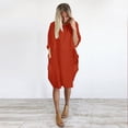 thumbnail image 4 of Lisingtool Plus Size Dress Women's Pocket Loose Dress Ladies Round Neck Casual Knee Length Dress Womens Dresses Orange, 4 of 5