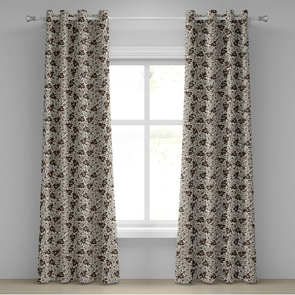 Ambesonne Earth Tones Grommet Curtain, Brown Flower Leaves, 50" x 72", Dark Brown White