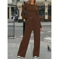 thumbnail image 4 of Women'S 2 Piece Sets Fall Outfits Long Sleeve Wide Leg Tracksuits Casual Lounge Set Matching Sets Dark Coffee XS, 4 of 7