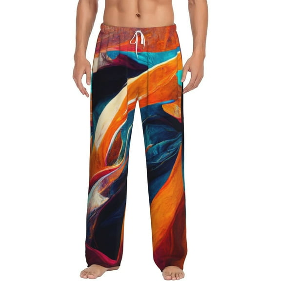 Hirioo Abstract Fabric Color Waves for Men's PJ Pajama Pants Sleep Pants Men's Home Trousers with Pockets,S-3XL-Large