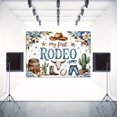 thumbnail image 3 of My First Rodeo Backdrop Cute Western Cowboy 1st Birthday Photography Background Blue Floral Wild West Rodeo Mexican Cactus Birthday Baby Shower Party Decorations Banner Supplies Photo Booth Props, 3 of 6