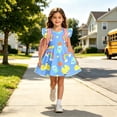 thumbnail image 4 of FUZHIQ Toddler Girls Back to School Print Dresses Ruffle Sleeve A-Line Flared Dress for School Daily Outfits,8-9 Years, 4 of 6