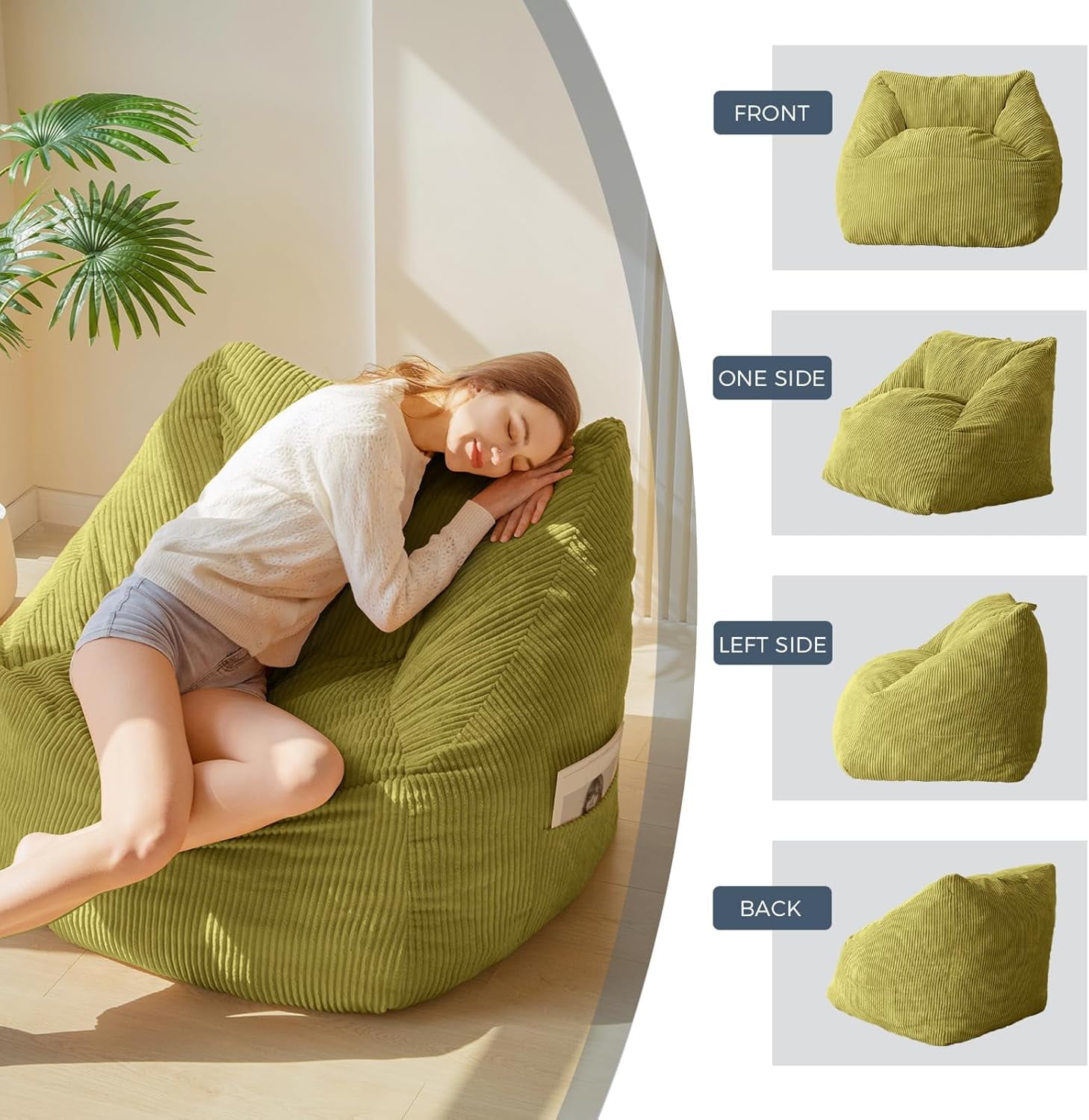 Leumius Bean Bag Sofa,Bean Bag Chair with Tufted Soft Stuffed Filling,Lazy Sofa BeanBag Chairs with Memory Foam for Dorm, Apartment, Living Room,Green