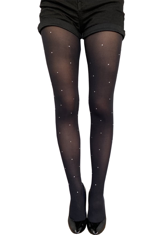 Malka Chic - Women's Crystal sparkle Rhinestone black opaque Tights ...