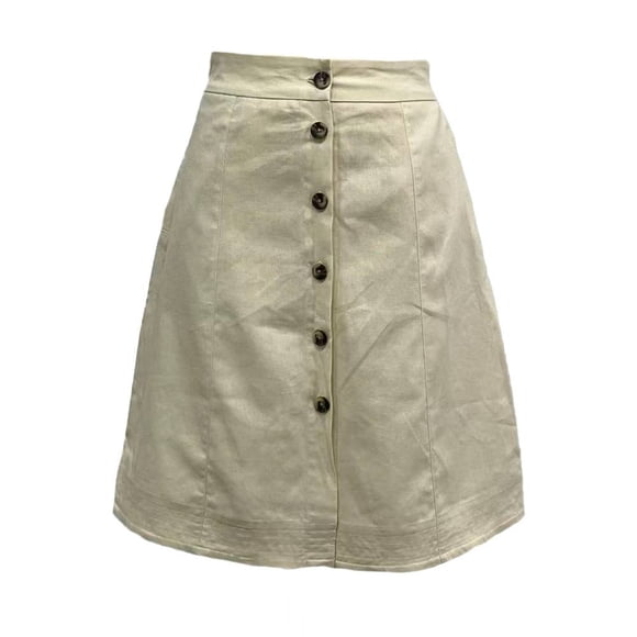 Falda George para Mujer Larga de Lino con Botones y Bolsas Laterales Beige Talla G