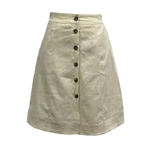 Falda George para Mujer Larga de Lino con Botones y Bolsas Laterales Beige Talla M