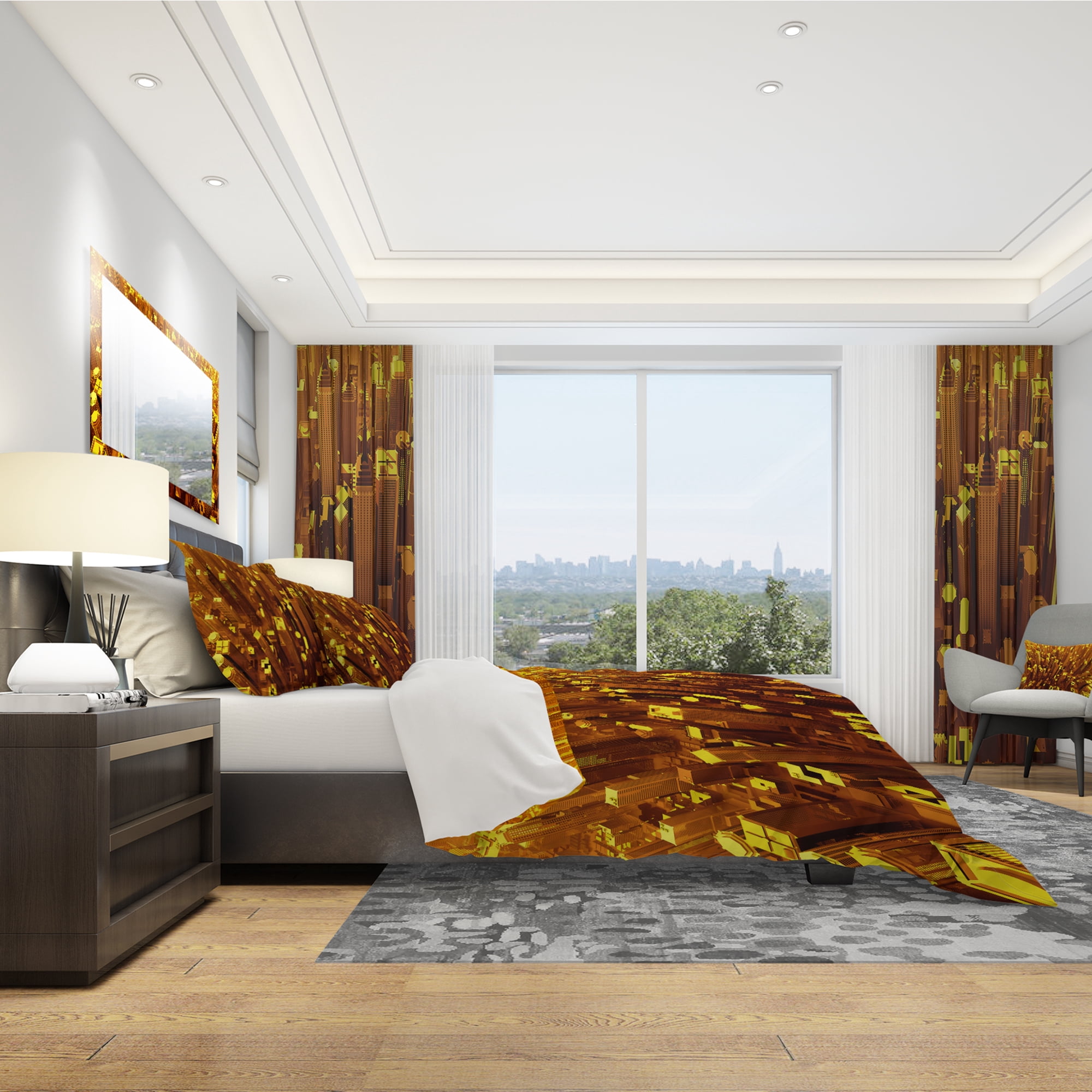 Designart 'Golden City From The Sky' Modern & Contemporary Duvet Cover Set