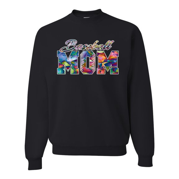 Wild Bobby, Colorful Baseball Mom, Mother's Day, Unisex Crewneck Graphic Sweatshirt, Black, Small