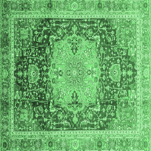 Ahgly Company Indoor Square Abstract Emerald Green Modern Area Rugs, 3' Square