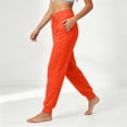 thumbnail image 4 of High Waist Tapered Joggers for Women Elastic Drawstring Ribbed Ankle Cuff Sweatpants Loose Fit Athletic Lounge Pants with Pockets Orange M, 4 of 7