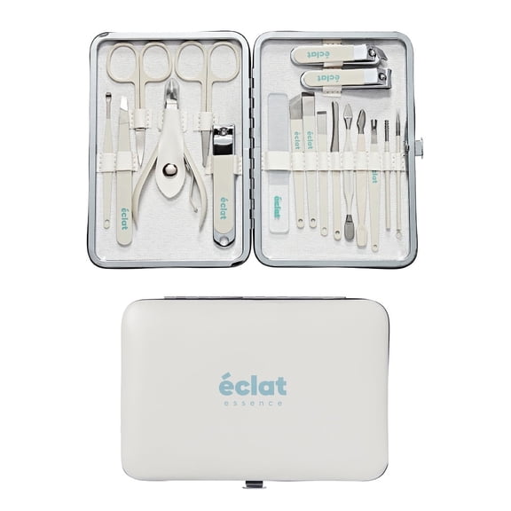Éclat Manicure Pedicure Kit for Men & Women, 18Pcs Finger & Toe Nail Care Tools Includes Nail Clipper Cutter, Tweezer, File, Cuticle Pusher, Personal Care Professional Grooming Set With Travel Case