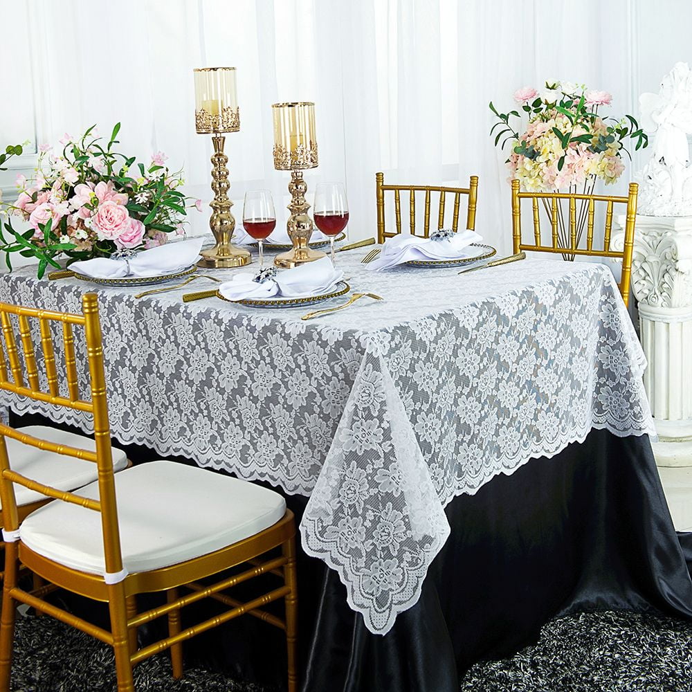 Wedding Linens Inc. 54" x 108" Rectangular Lace Table Overlays, Lace