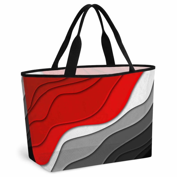 Red Black Ombre Beach Bag for Women,Large Breathable Mesh Beach Tote Bag,Modern Geometric Abstract Aesthetics Cream Sandproof Lightweight Travel Bags for Vacation Picnic Pool 15.7"x15.7"x9.1"