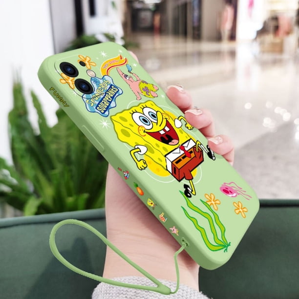Funda de teléfono de dibujos animados s-spongebobs para iPhone 14 13 12 11 Plus Pro Max Mini X XR XS SE2020 8 7 6 6S Plus, con correa Fivean unisex