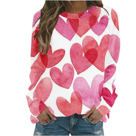 VALMASS Women s Valentine s Days Graphic Sweatshirts Long Sleeve Pullover Tops Fashion Cute Print Crewneck Sweatshirts (M Pink-F)