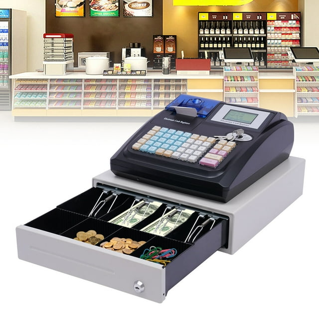 YIYIBYUS Cash Register Electronic POS System Cash Register with Drawer 48Keys Electronic Cash