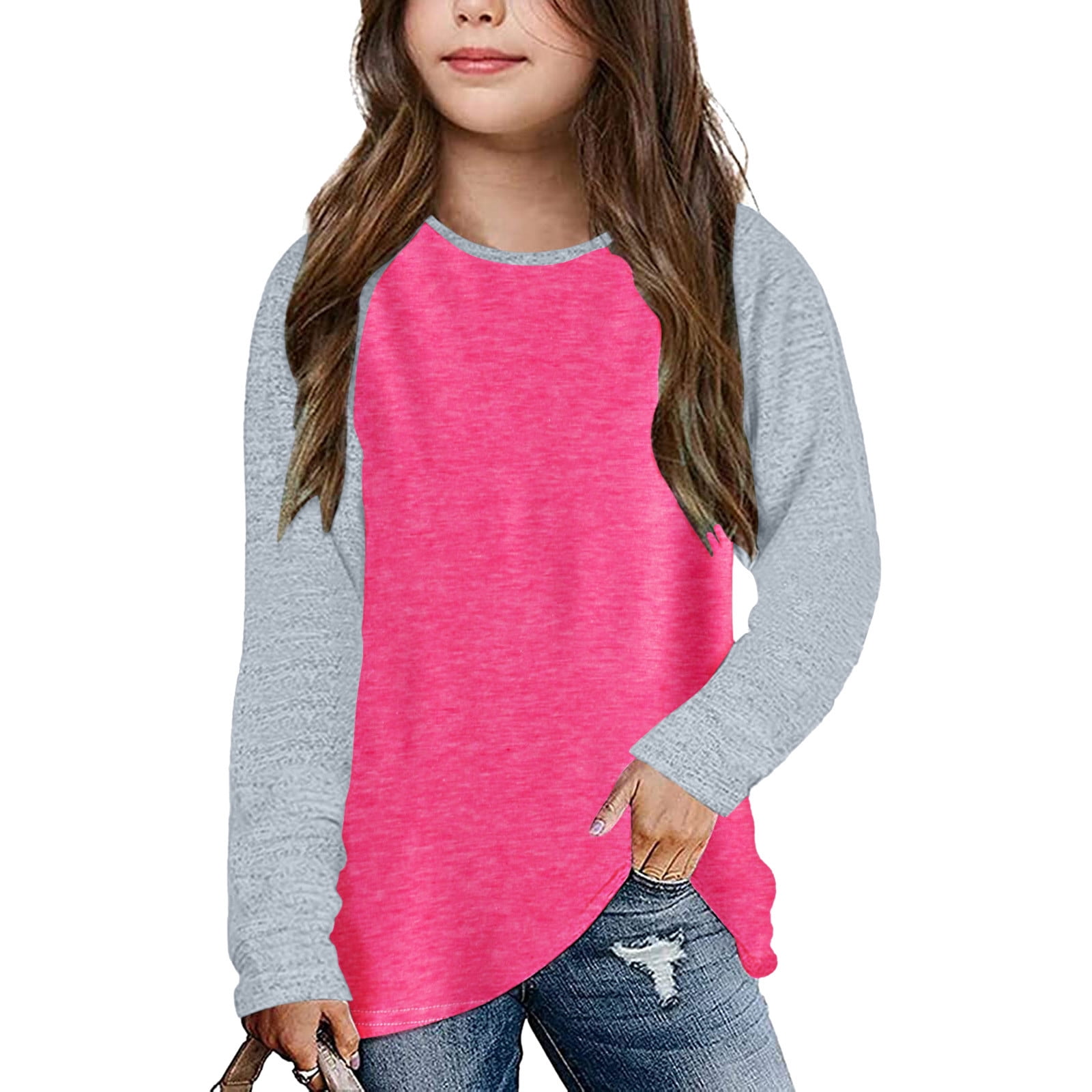 ZMHEGW Kids Sweater Little Girls Casual Long Sleeve Raglan Sleeve T ...