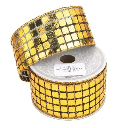 Ribbon Mirror - Metallic Mirror Disco Canvas Ribbon, 2-Inch, 10 Yards, Gold